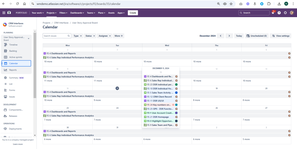 calendar view sprints